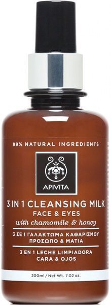Молочко Apivita Cleansing 3 в 1 для лица и глаз с мёдом и ромашкой 200 мл