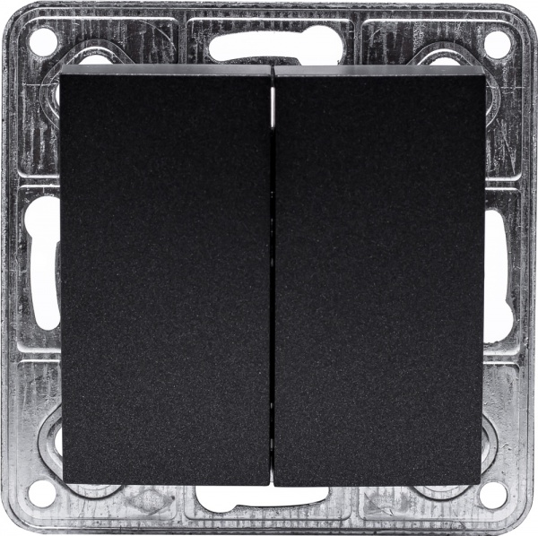 Выключатель двухклавишный LXL Tesla TLXL3504A без подсветки графит 3504A graphite