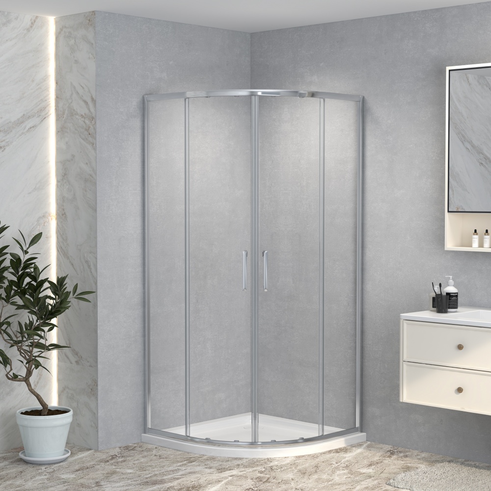 Душевое ограждение EGO напівкруг розсув. PURE 90х90х190 см, скло проз 5мм, проф хром алюм