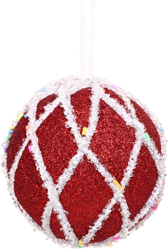 Шар новогодний Китай с бисером d 80 мм красный YE2259R