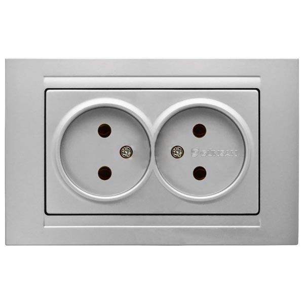 Розетка подвійна без заземлення Gunsan Moderna без шторок срібний MD 29 15 149