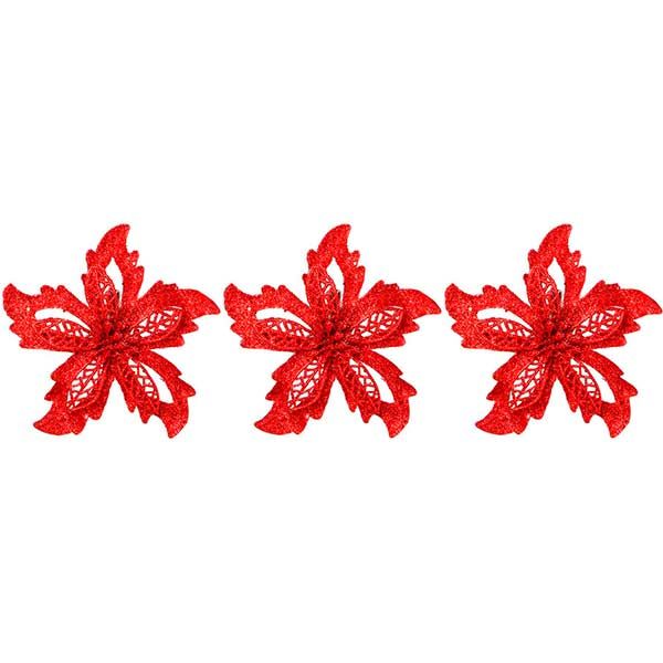 Набір новорічних прикрас Квітка пуансетія 3 шт 9 см