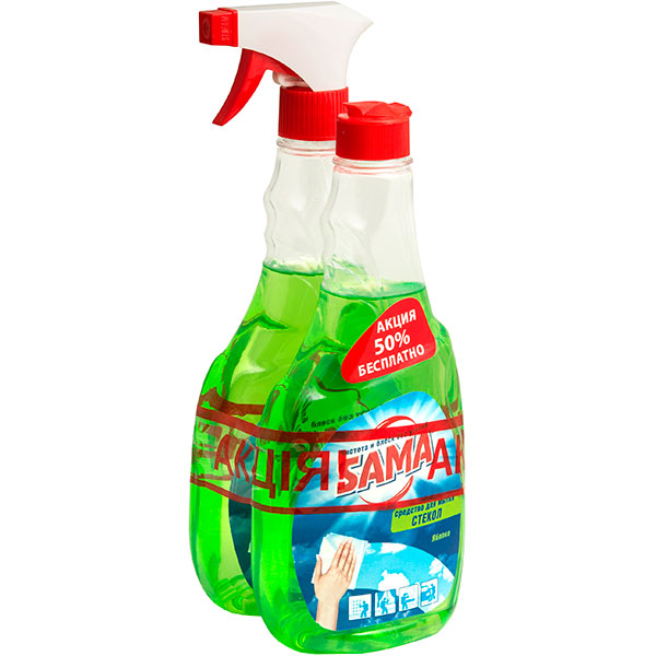 Средство моющее для стекла и зеркал SAMA Яблоко 500 мл + сменный флакон 500 мл 