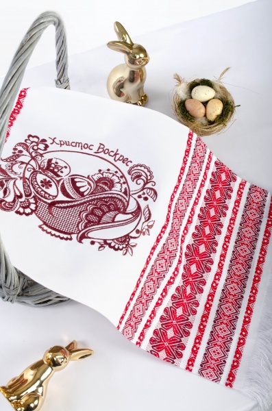 Рушник 450-21/00 30x70 см белый с красным Эдельвика 