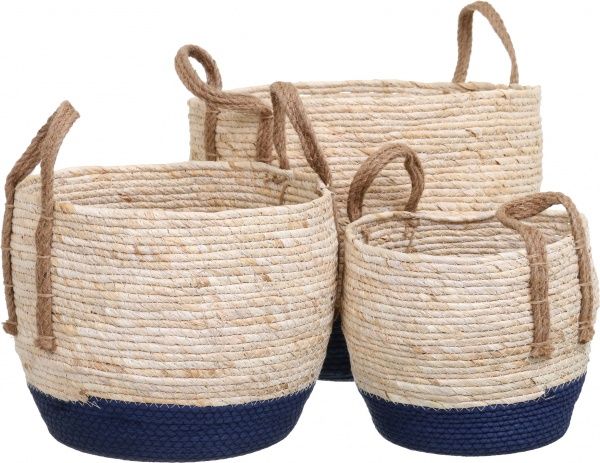 Кошик з ручками Рогоза маленький 26х23 см бежево-чорний