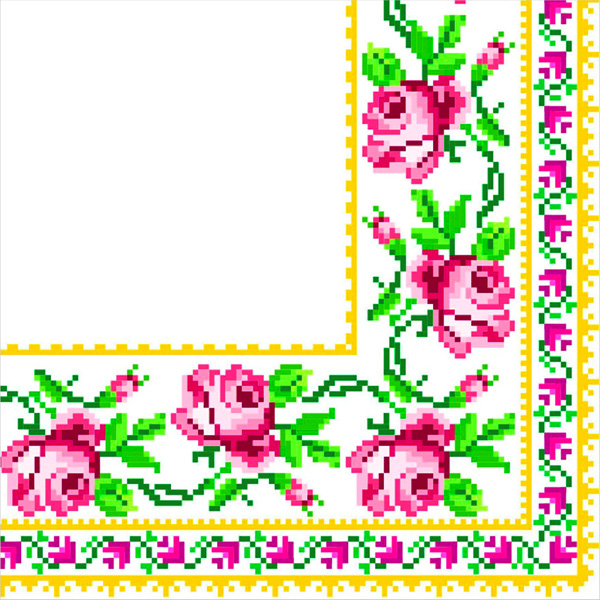Серветки столові La Fleur Вишита троянда 33х33 см білий із рожевим 16 шт.
