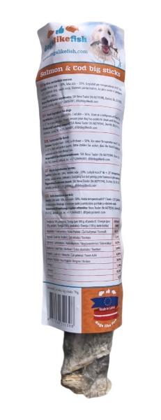 Лакомство DogsLikeFish Шкура трески и лосося - большие палочки