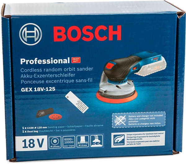 Эксцентриковая шлифмашина Bosch Professional GEX 18V-125 0601372201