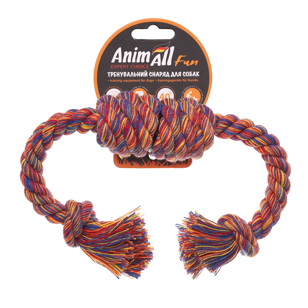 Игрушка для собак AnimAll Fun канат бочка с двумя узлами 36 см