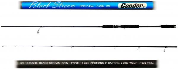 Спінінгове вудлище Condor 245 см Black Stream, тест 7-28 г, карбон IМ8