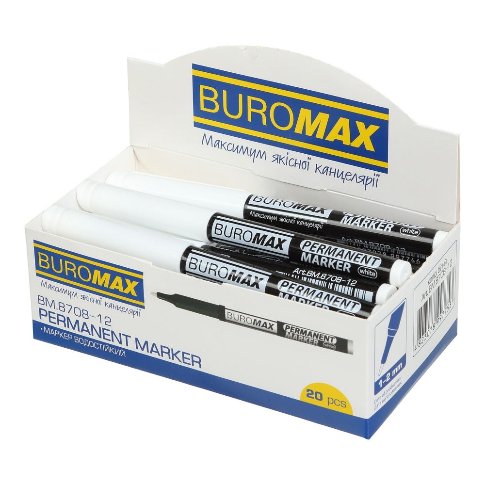 Міні-маркер Buromax водостійкий білий 1-2 мм BM.8708-12