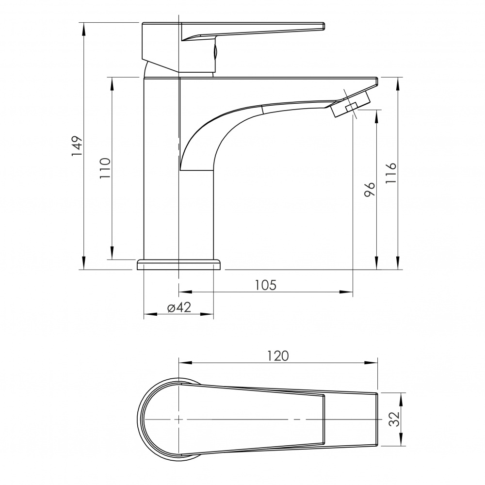 Смеситель для умывальника RJ CRETA, хром, 35 мм