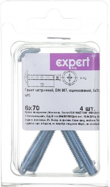 Винт метрический ЦБ DIN967 6x70 мм 4 шт. Expert Fix