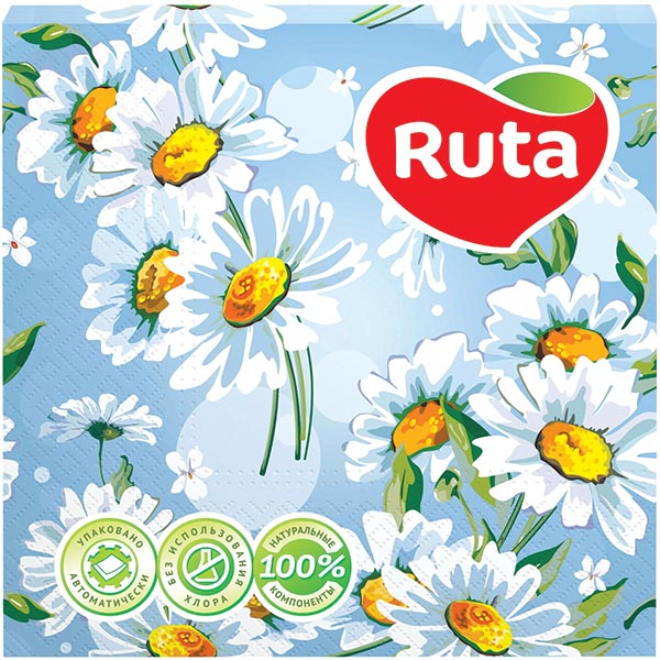 Серветки столові Ruta Квіти, з друком ароматизовані 33х33 см кольорові 20 шт.