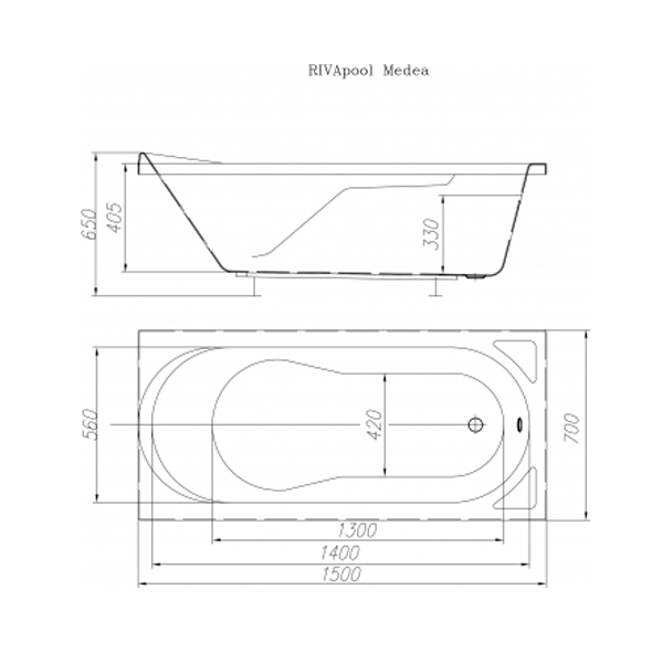 Ванна акриловая Riva Medea 150x70