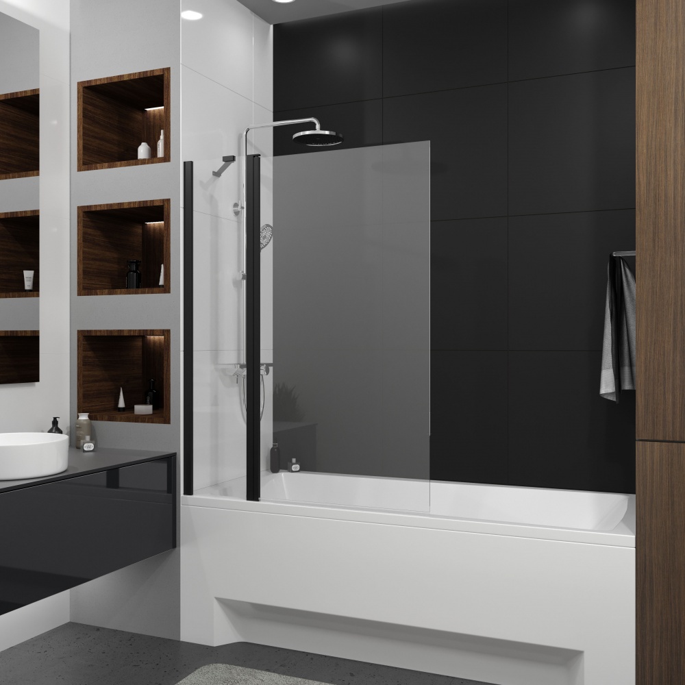 Шторка для ванны Koller Pool Dakota 1100х1400 мм black matt, скло 6 мм clear