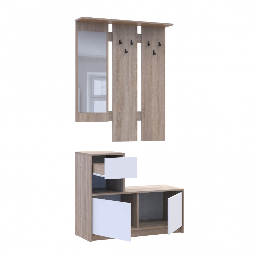 Передпокій з дзеркалом Doros Бела 2040х1000х400 мм дуб сонома/білий