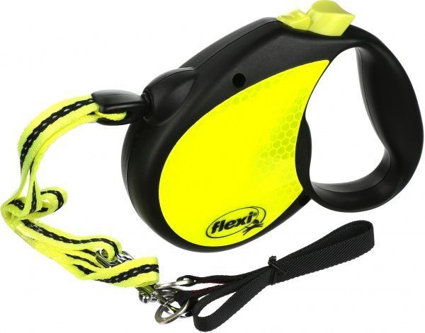 Поводок-рулетка Flexi Neon Reflect М черный с желтым до 20 кг 5 м