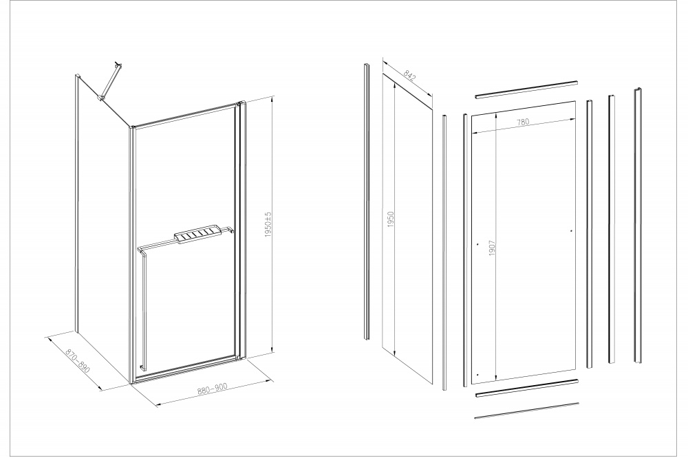 Душевое ограждение EGO квадратное PURE BLACK 90х90х195 см