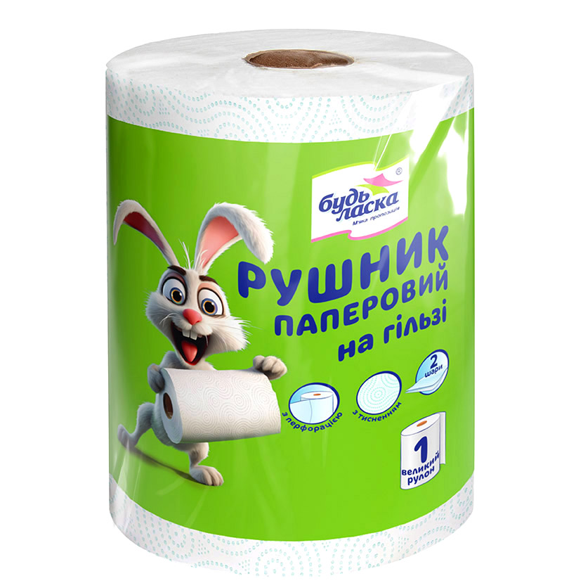 Бумажные полотенца Будь Ласка на гильзе двухслойная 1 шт.