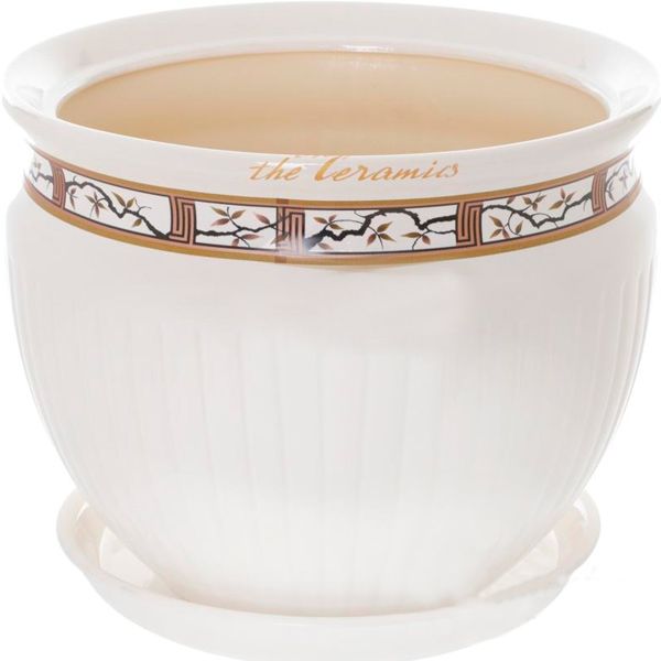 Горщик керамічний Оріана-Запоріжкераміка Антика №1 біла сакура круглий 5л білий/з малюнком 