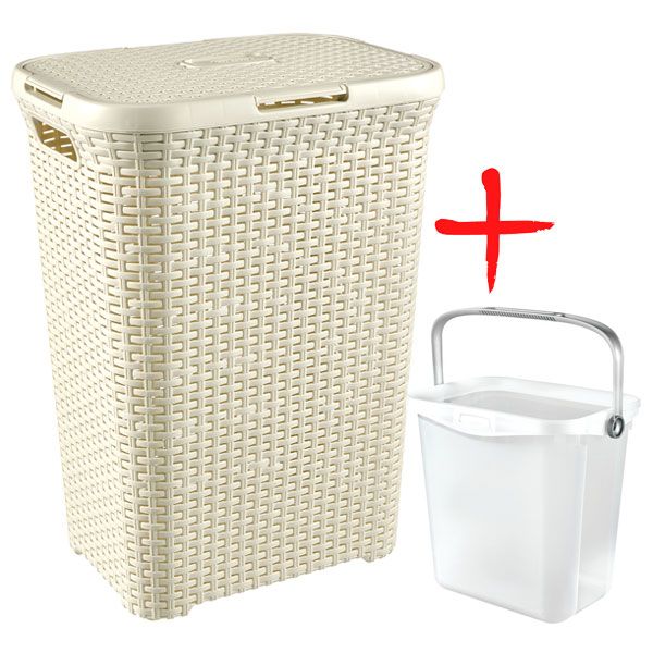 Корзина для белья Curver Rattan Style кремовая 60 л + ведро для порошка 6 л 