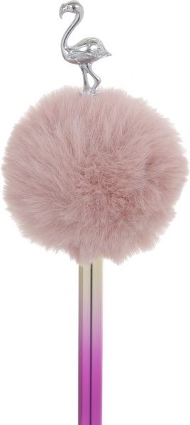 Ручка кулькова подарункова Фламінго з помпоном ніжно-рожева 