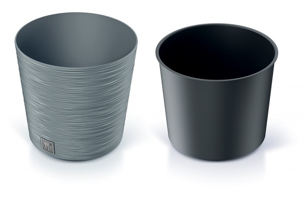 Горщик для квітів Prosperplast Furu 300 мм низький з вкладишем сірий круглий 15 л (57239-422) 