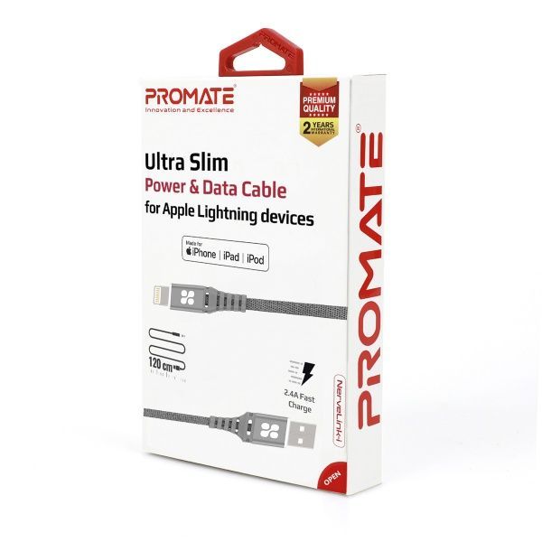 Кабель Promate NerveLink-I USB-Lightning 2.4А 1,2 м серый (nervelink-i.grey) 