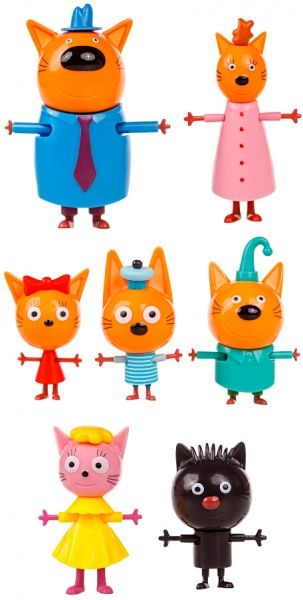 Набор фигурок Три кота Коржик + Карамелька + Компот + Мама + Папа + Сажик + Лапочка T17187 