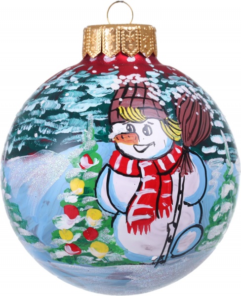 Шар новогодний зимние краски ручной работы стеклянный d 100 мм разноцветный