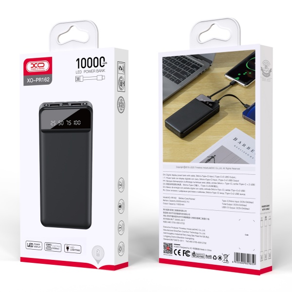 Внешний аккумулятор (Powerbank) Xo 10000 mAh black (PR162 10000mAh black) 