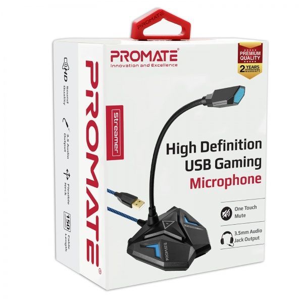 Мікрофон Promate Streamer LED, USB Blue