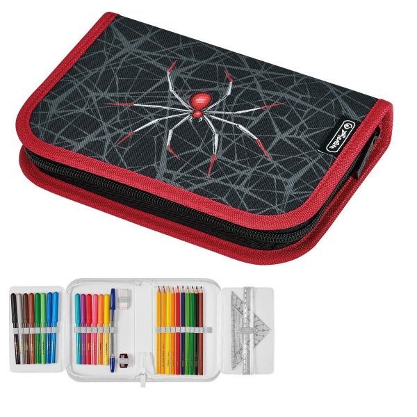 Пенал 31 предмет Spider 50033010 Herlitz черный с красным