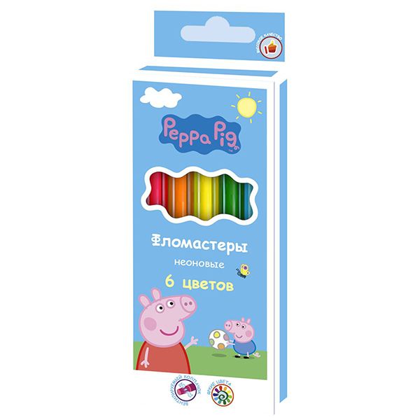 Фломастеры неоновые Peppa Pig 6 шт