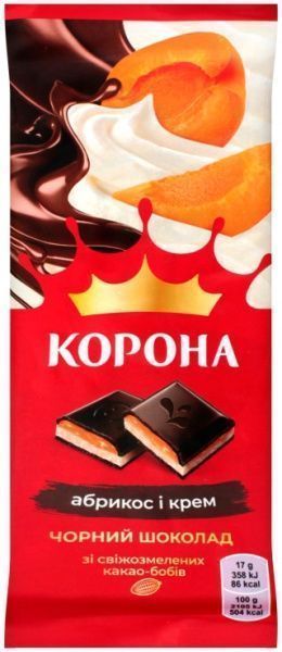 Шоколад чорний Корона з абрикосово-кремовою начинкою 85г