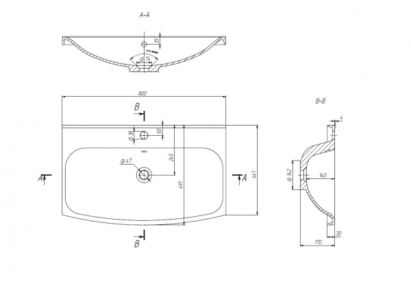 Тумба підвісна ЮВЕНТА Stellantis - 80 антрацит матовий з умивальником 