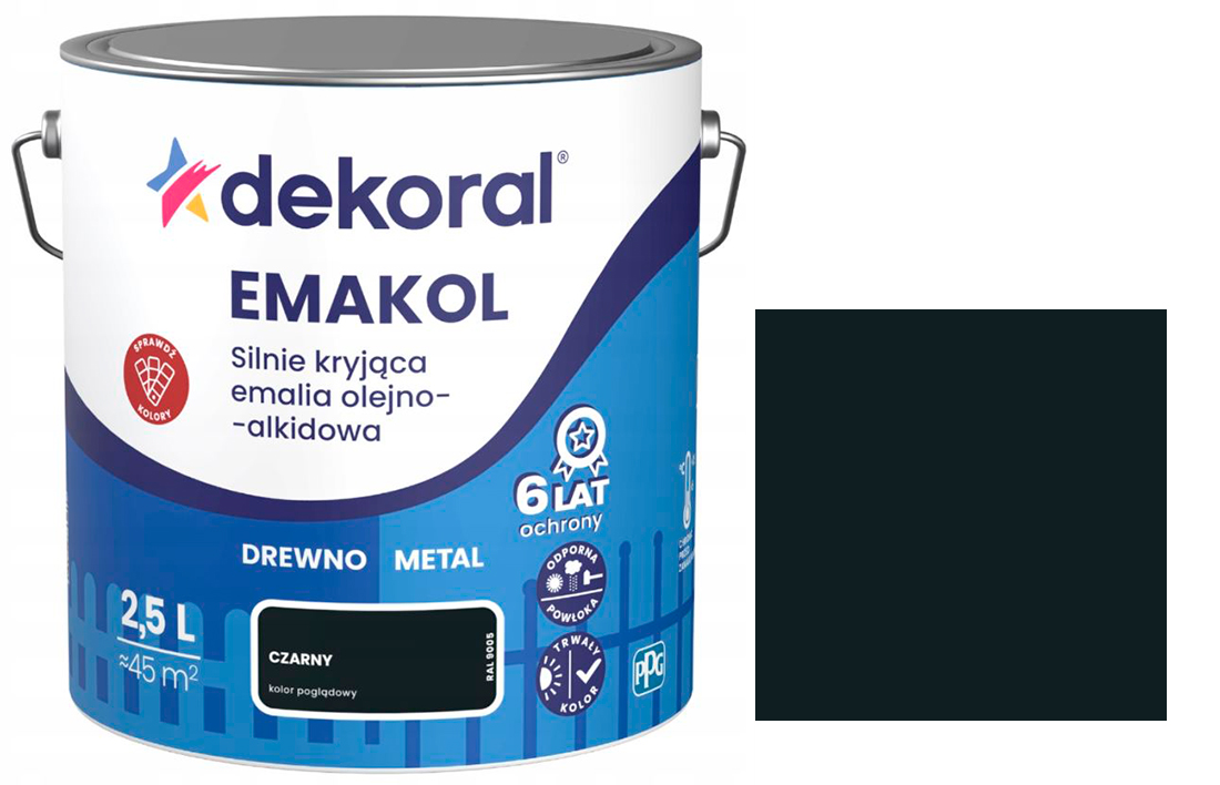 Эмаль алкидная алкидная Dekoral Эмаколь мат RAL 9005 черный 2,5л — фото 1