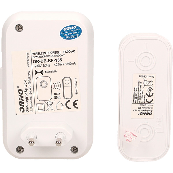 Звонок беспроводной Fado AC белый OR-DB-KF135