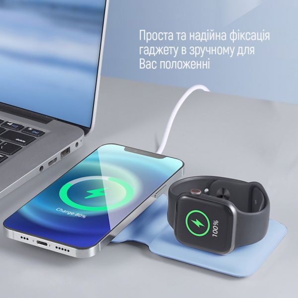 Беспроводное зарядное устройство ColorWay MagSafe Duo Charger 15W for iPhone синее (CW-CHW32Q-BL)