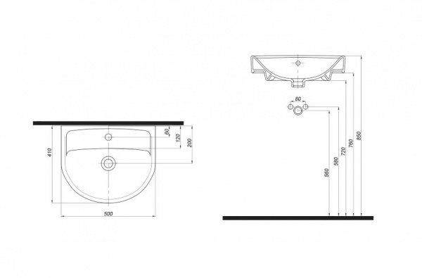 Умывальник Kolo Status 50 с переливом и отверстием 2321500UA