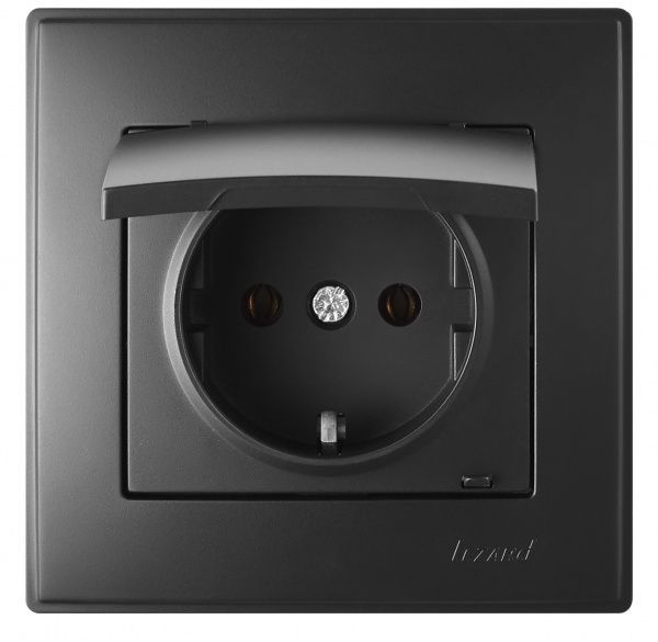 Розетка із заземленням Lezard Lesya без шторок з кришкою антрацит 705-4242-123B
