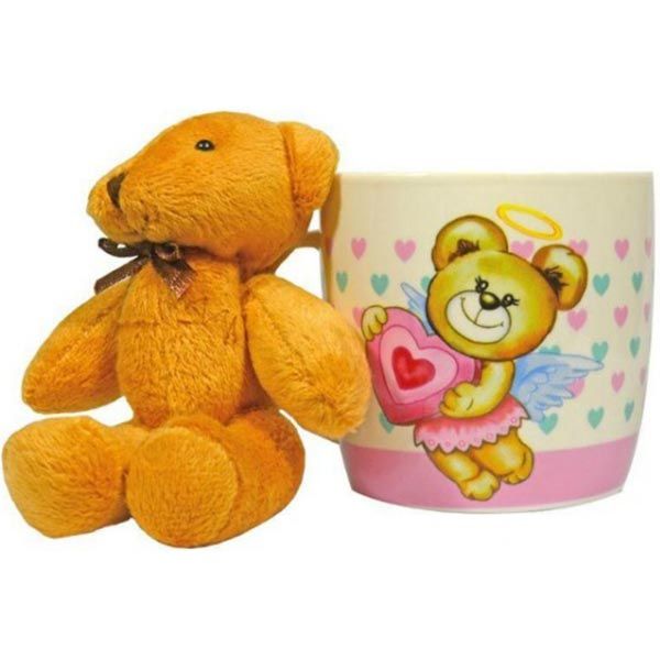 Кружка порцелянова Ведмежатко з іграшкою рожева 320 мл