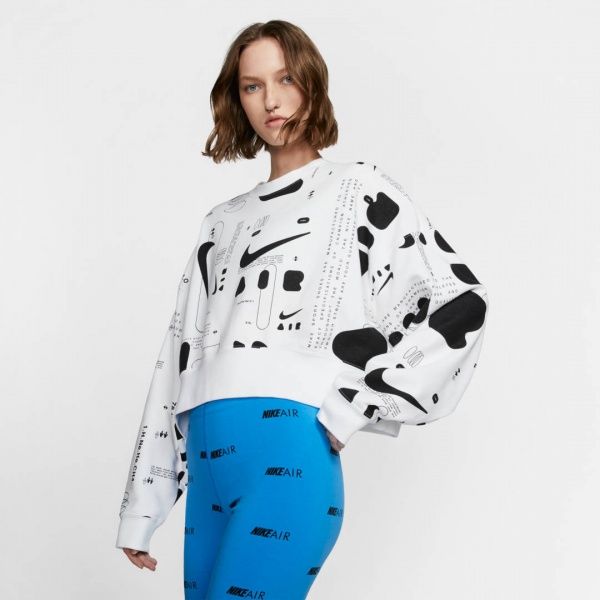 Свитшот Nike W NSW CREW FLC AOP FTR AIR BV4733-100 р. XL белый