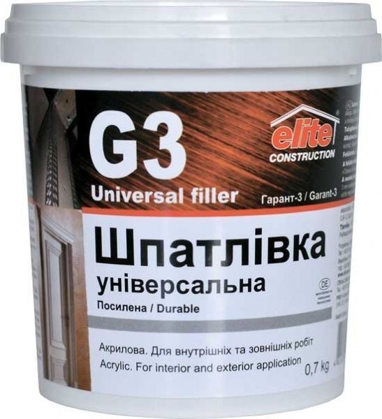 Шпаклівка Elite Construction Фінішна Універсальна посилена Гарант-3 1,5 кг