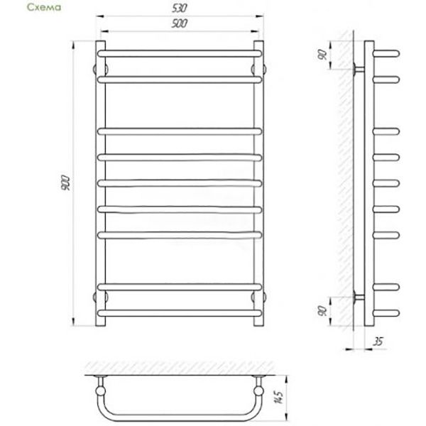 Рушникосушарка електрична Evro-Termo Шарм П9 500х900 Праве підключення