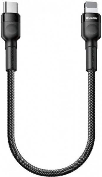 Кабель ColorWay Type-C - Apple Lightning (PD Fast Charging 20 Вт) 3.0 А 0,3 м чорний (CW-CBPDCL054-BK) 
