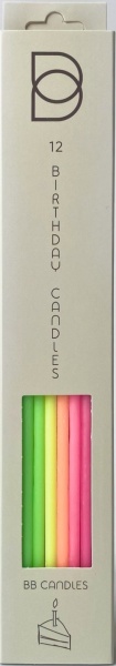 Свечи для торта BB CANDLES микс неон 25 см 12 шт.