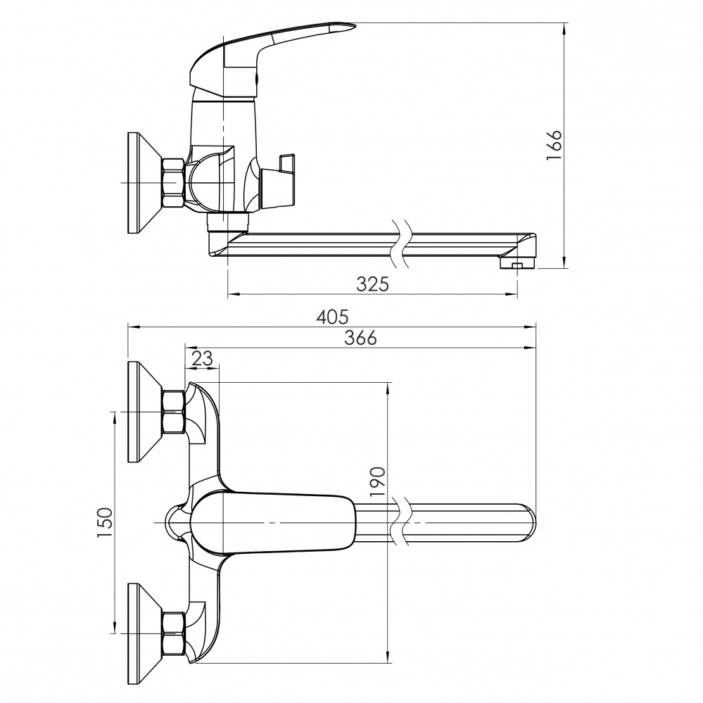 Смеситель для ванны RJ VIVO L-вилив, хром
