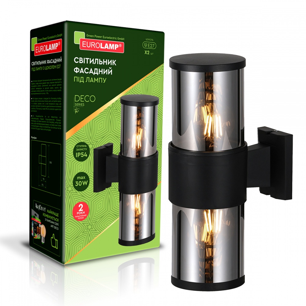 Світильник настінний Eurolamp DECO garden E27 IP54 чорний BRA-2xE27(DECO)C